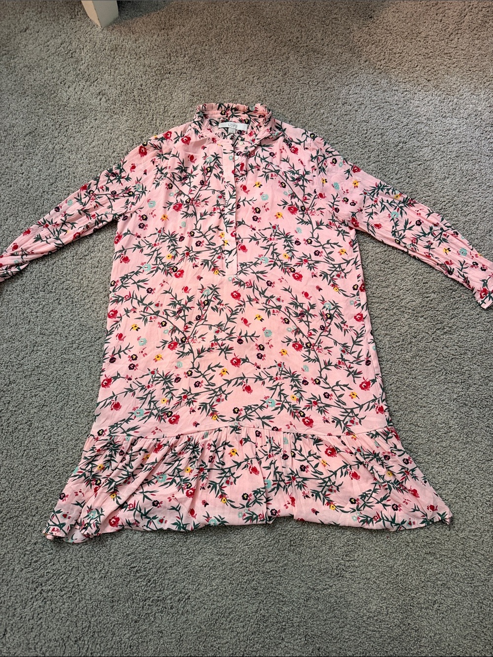 LOFT Pink Floral Button-Front Ruffle Blouse